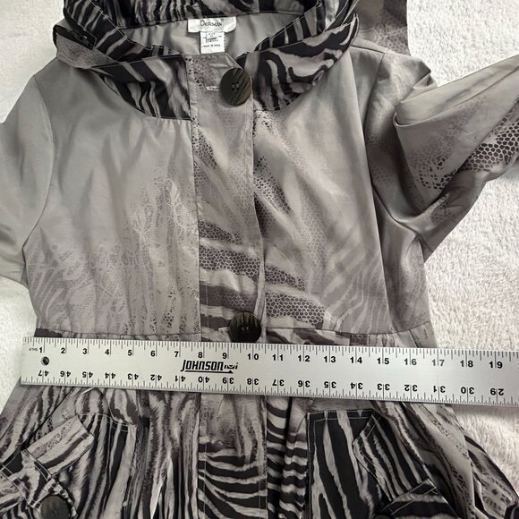 Dorman Womens Zebra Print Button Front Hooded Coat Jacket Medium Gray Pockets - Picture 9 of 11